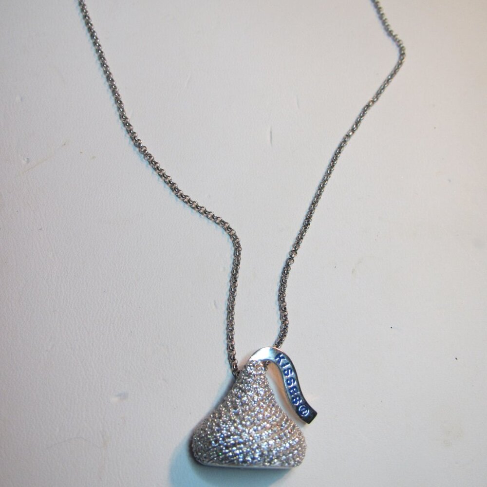 Sterling Silver Hershey Kiss Pave CZ Necklace